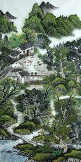 Chinese Village Countryside Painting,69cm x 138cm,1186007-x