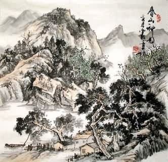 Chinese Village Countryside Painting,69cm x 69cm,1192004-x
