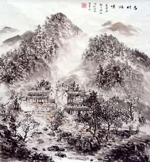 Chinese Village Countryside Painting,69cm x 69cm,1193001-x