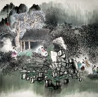 Chinese Village Countryside Painting,69cm x 69cm,1475011-x
