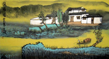 Chinese Village Countryside Painting,50cm x 80cm,1579030-x
