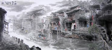 Chinese Water Township Painting,80cm x 180cm,1025023-x