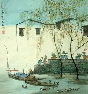 Chinese Water Township Painting,45cm x 48cm,1197003-x