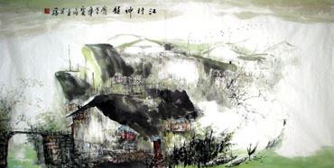 Chinese Water Township Painting,69cm x 138cm,1202004-x