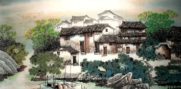 Chinese Water Township Painting,69cm x 138cm,1203003-x