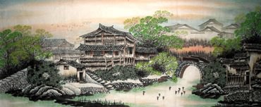 Chinese Water Township Painting,70cm x 180cm,1203004-x