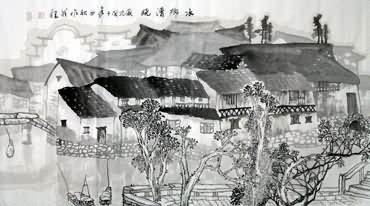 Chinese Water Township Painting,50cm x 100cm,1204003-x