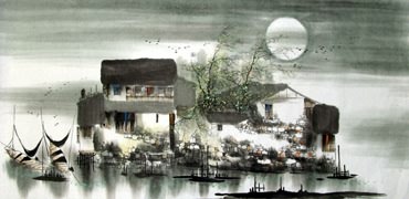 Chinese Water Township Painting,50cm x 100cm,1205005-x