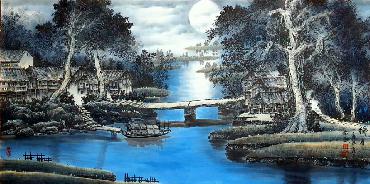 Chinese Water Township Painting,66cm x 136cm,1738002-x