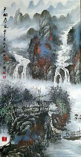 Chinese Water Township Painting,66cm x 136cm,1738010-x