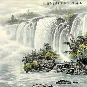 Chinese Waterfall Painting,66cm x 66cm,1033010-x