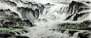 Chinese Waterfall Painting,96cm x 240cm,1097005-x