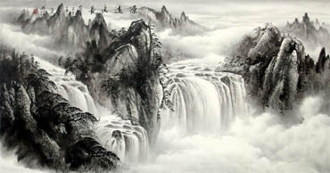 Chinese Waterfall Painting,69cm x 138cm,1107015-x