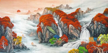 Chinese Waterfall Painting,96cm x 240cm,1134007-x
