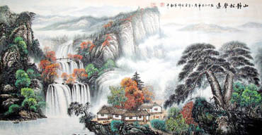 Chinese Waterfall Painting,69cm x 138cm,1139008-x