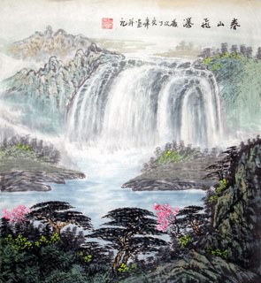 Chinese Waterfall Painting,50cm x 55cm,1146007-x