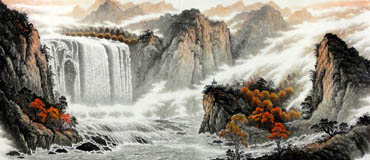 Chinese Waterfall Painting,96cm x 240cm,1147005-x
