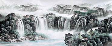 Chinese Waterfall Painting,140cm x 360cm,1162003-x