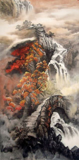 Chinese Waterfall Painting,66cm x 136cm,1332011-x