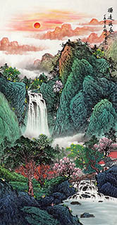 Chinese Waterfall Painting,68cm x 136cm,cyd11123024-x