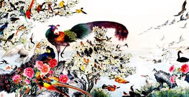 Chinese 100 Birds Painting,69cm x 138cm,2533010-x