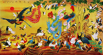 Chinese 100 Birds Painting,96cm x 180cm,2735011-x