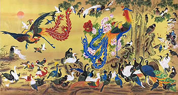 Chinese 100 Birds Painting,129cm x 248cm,2735016-x