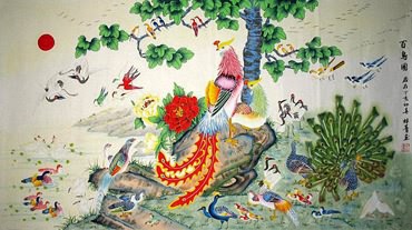 Chinese 100 Birds Painting,55cm x 100cm,4622001-x