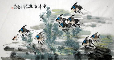 Chinese Angelfish Painting,69cm x 138cm,2805008-x