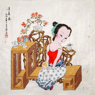 Chinese Beautiful Ladies Painting,66cm x 66cm,3509012-x