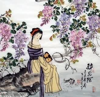 Chinese Beautiful Ladies Painting,69cm x 69cm,3716007-x