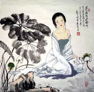 Chinese Beautiful Ladies Painting,69cm x 69cm,3716010-x