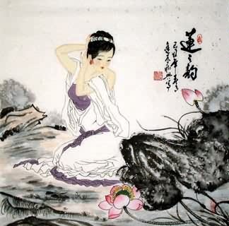 Chinese Beautiful Ladies Painting,69cm x 69cm,3716011-x