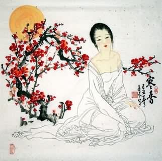Chinese Beautiful Ladies Painting,69cm x 69cm,3716016-x