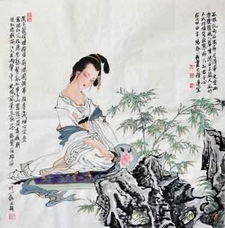 Chinese Beautiful Ladies Painting,69cm x 69cm,3776025-x