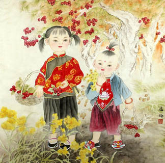 Chinese Boyes Painting,66cm x 66cm,31097002-x