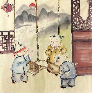 Chinese Boyes Painting,68cm x 68cm,3324001-x