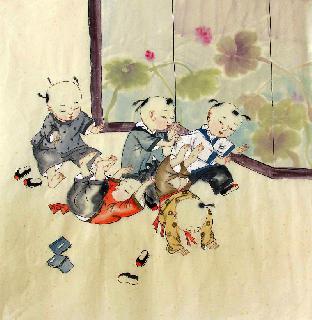 Chinese Boyes Painting,68cm x 68cm,3324002-x