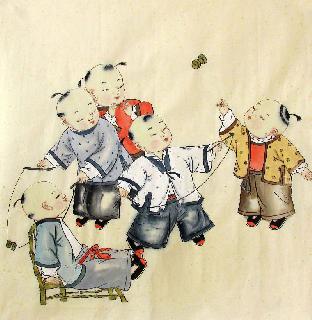 Chinese Boyes Painting,68cm x 68cm,3324006-x