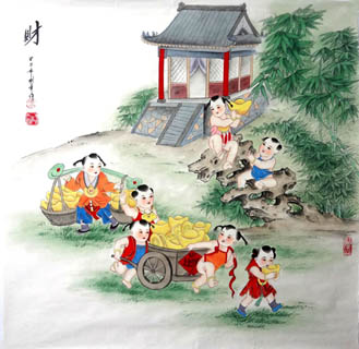 Chinese Boyes Painting,66cm x 66cm,3336054-x