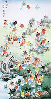 Chinese Boyes Painting,68cm x 136cm,3803020-x