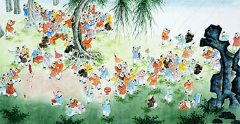 Chinese Boyes Painting,67cm x 134cm,3803023-x