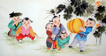 Chinese Boyes Painting,55cm x 100cm,3806006-x
