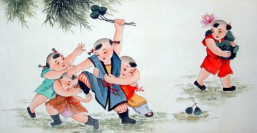 Chinese Boyes Painting,55cm x 100cm,3806007-x