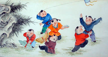 Chinese Boyes Painting,55cm x 100cm,3806010-x
