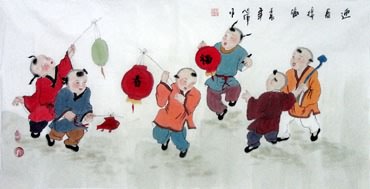 Chinese Boyes Painting,50cm x 100cm,3814005-x