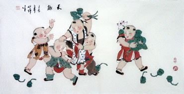 Chinese Boyes Painting,50cm x 100cm,3814008-x