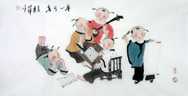 Chinese Boyes Painting,50cm x 100cm,3814011-x