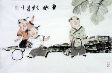 Chinese Boyes Painting,69cm x 46cm,3814015-x