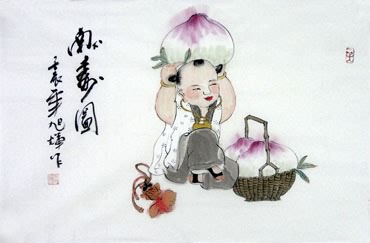 Chinese Boyes Painting,69cm x 46cm,3814016-x